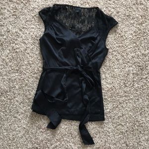 Silk and Lace Black Wrap Top